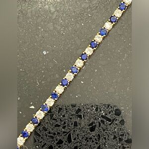 Suzanne Somers vintage blue sapphire cz diamond tennis line bracelet gold HSN